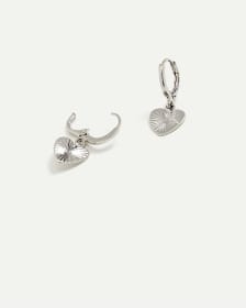 Huggie Earrings with Heart Pendants