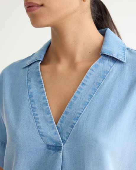 Short-Sleeve Tencel Blouse with Shirt Collar