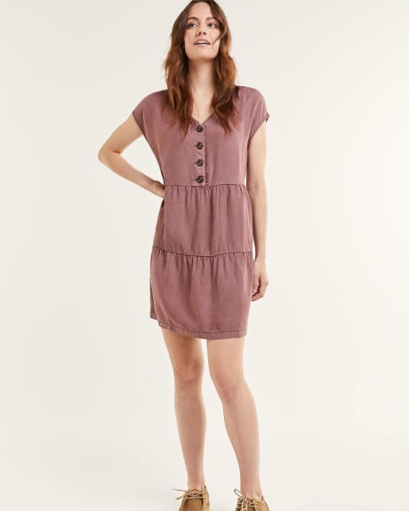 Henley Neck Tiered Trapeze Dress
