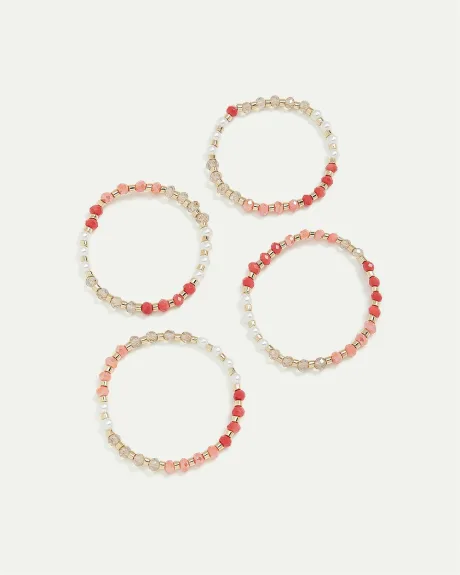 Elastic Beaded Bracelets with Pearls - Set of 4