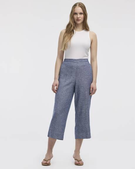 Pantacourt en m&eacute;lange de lin &agrave; jambe large - Petite
