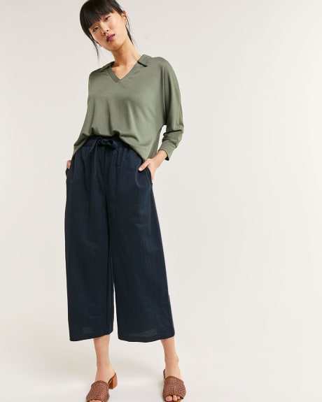 Pull On Knit Wide Cropped Pants - Petite