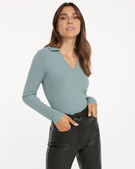 Ribbed Top with Johnny Collar
