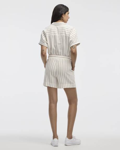 Short rayé en mélange de lin avec cordon de serrage