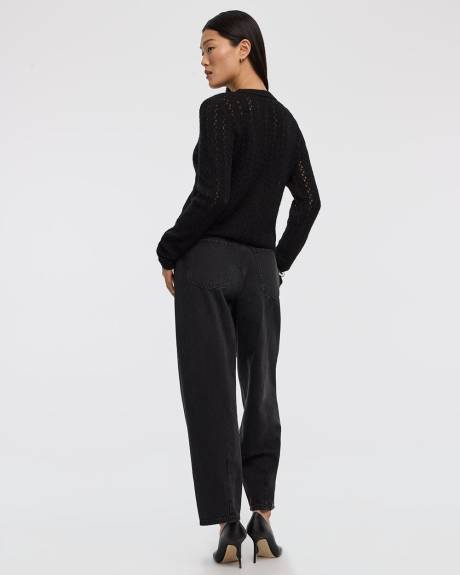 Long-Sleeve V-Neck Fancy-Stitch Cardigan