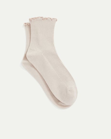 Ribbed Cotton Socks with Ruffled Hem