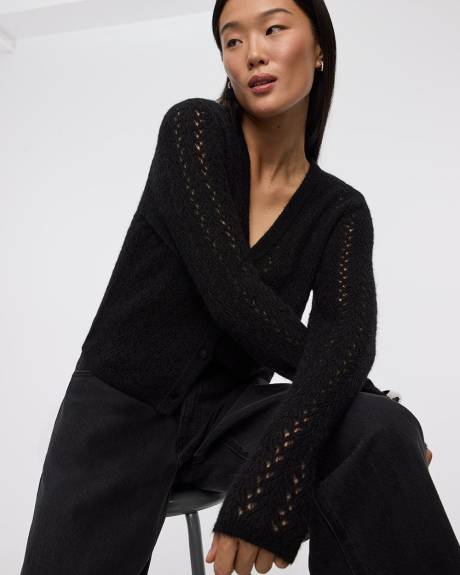 Long-Sleeve V-Neck Fancy-Stitch Cardigan