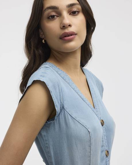 Cap-Sleeve Fit-and-Flare Tencel Midi Dress