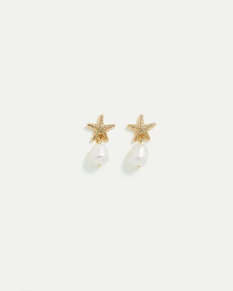 Starfish Earrings with Pearl Pendants