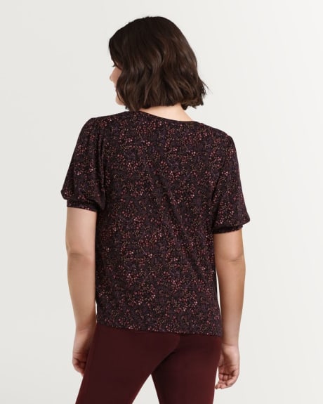 3/4 Elbow Puff Sleeve V Neck Printed Top