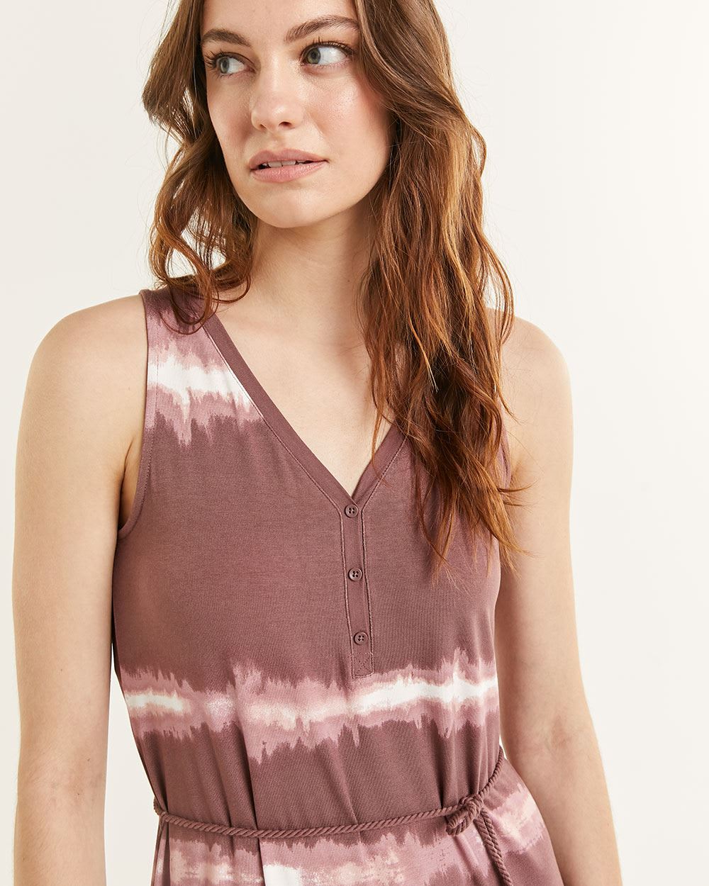 Henley Neck Printed Maxi Dress With Cord Regular Reitmans