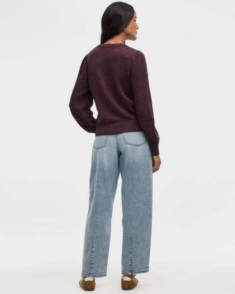 Pull en pointelle à manches longues ballons et col rond