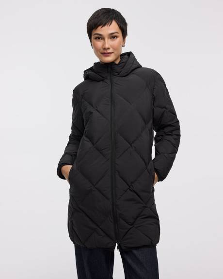 Manteau long à capuchon matelassé