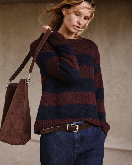 Long-Sleeve Crew-Neck Fluffy-Knit Sweater