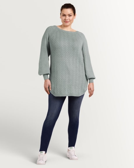 Fancy Stitch Boat Neck Sweater with Long Raglan Sleeves