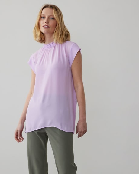 Mock-Neck Blouse with Short Sleeves