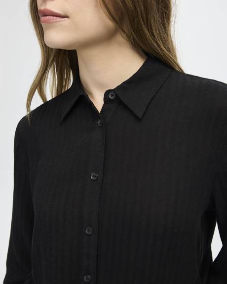 Long-Sleeve Buttoned-Down Peplum Blouse