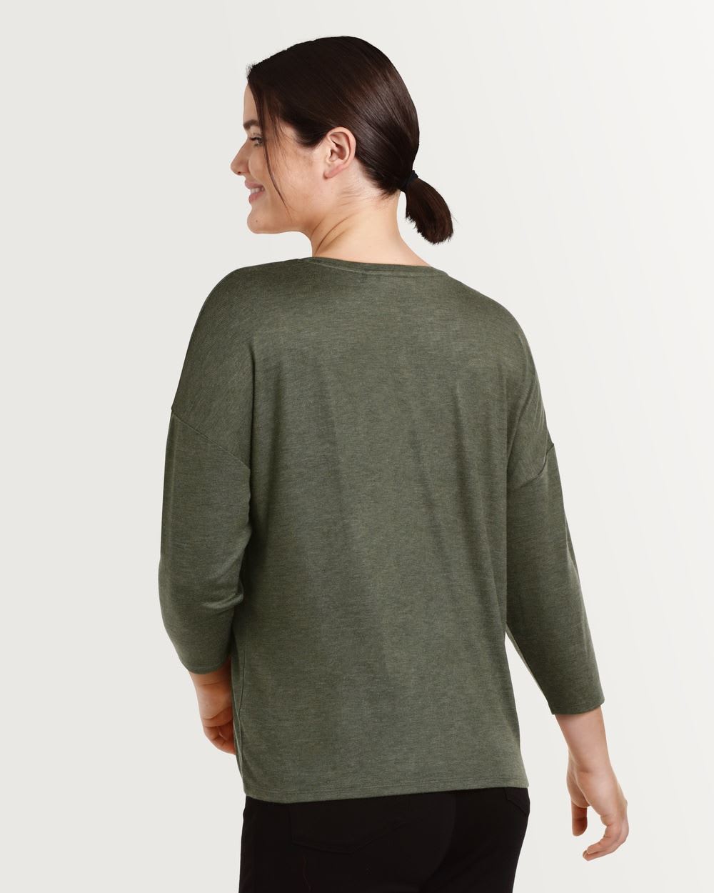 ¾ Sleeve V-Neck Pullover