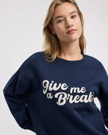 Long-Sleeve Crew-Neck Fleece Sweatshirt with Quotes
