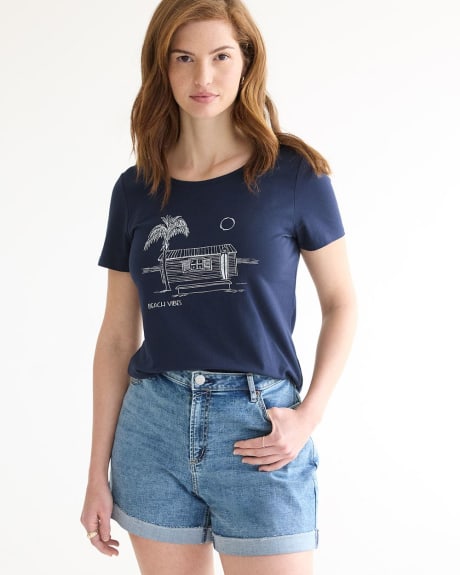 T-shirt en coton à encolure dégagée - R Essentials