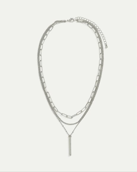 Triple-Layer Necklace with Baguette Pendant