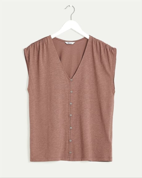 Buttoned-Down Extended-Sleeve Top