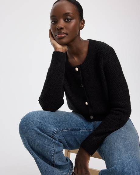 Long-Sleeve Crew-Neck Fitted Cardigan