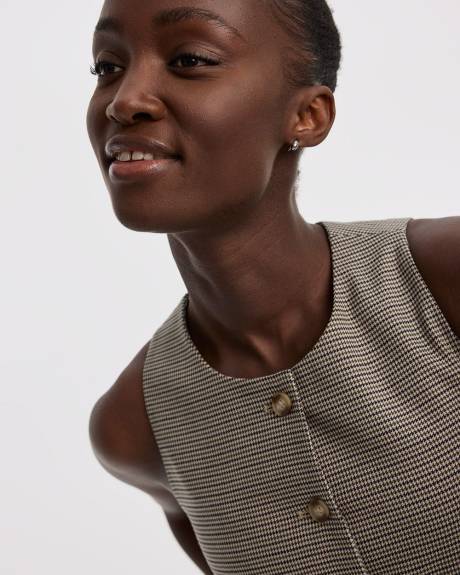 Veste sans manches à col rond à motif pied-de-poule