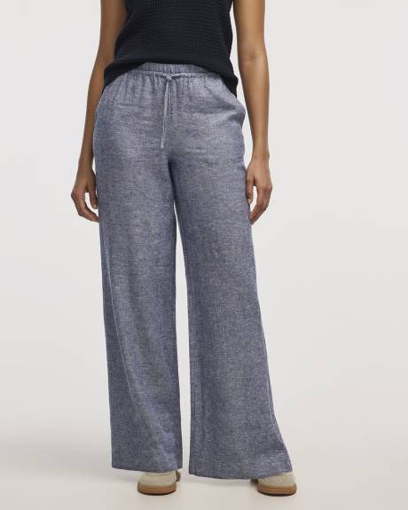 Pantalon en mélange de lin à jambe large et taille haute