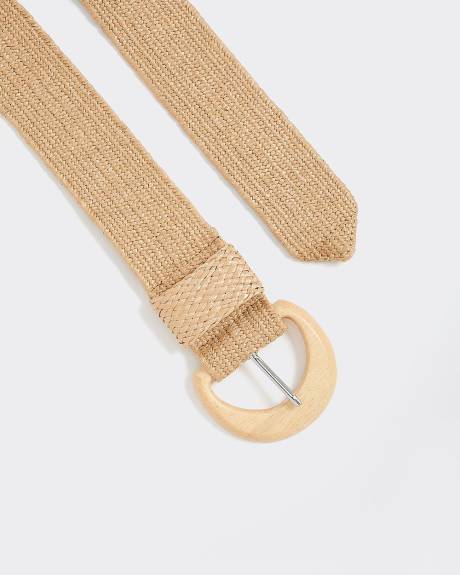 Elastic Straw Belt with Wooden Buckle