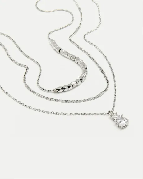 Delicate Three-Chain Necklace with Rhinestone Pendant