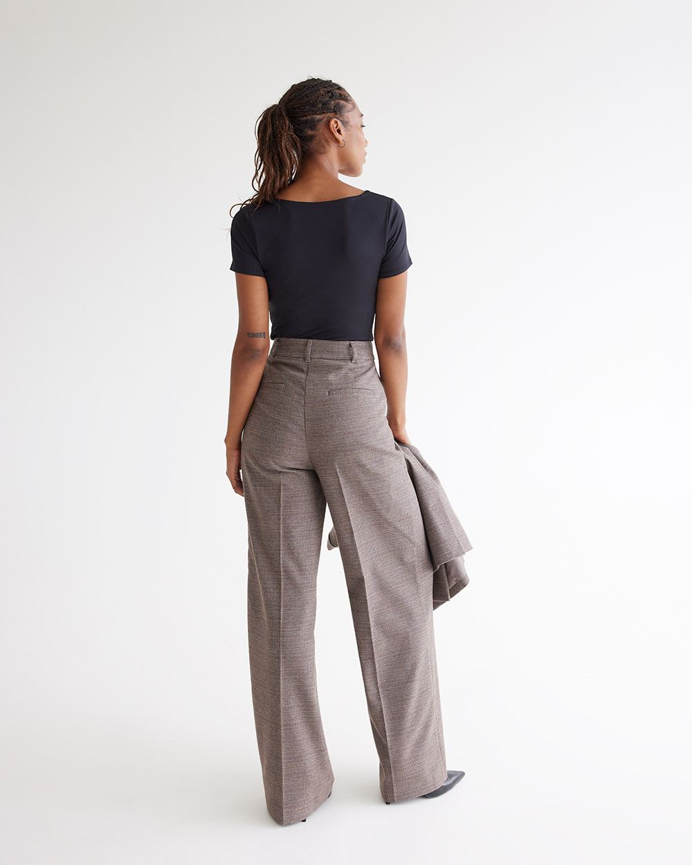 Wide-Leg High-Rise Houndstooth Pants
