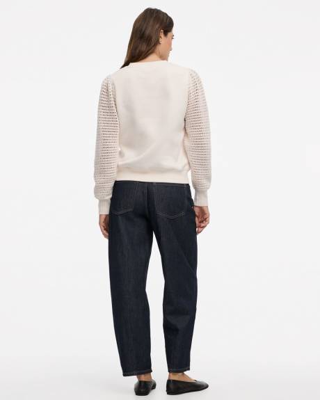 Long-Puffy-Sleeve Crew-Neck Mix-Media Sweatshirt