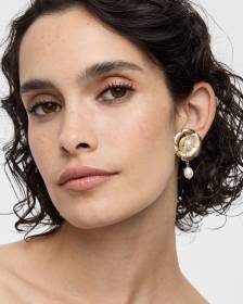 Flower Earrings with Pearl Pendant