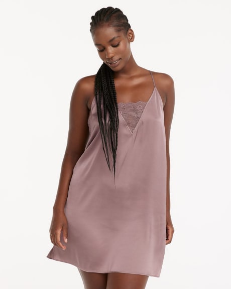 V-Neck Satin Nightie with Lace