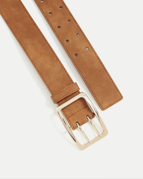 Faux Suede Belt with Rectangular Buckle