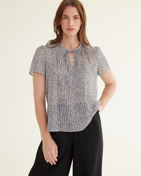 Short-Sleeve Blouse with Pintuck Details