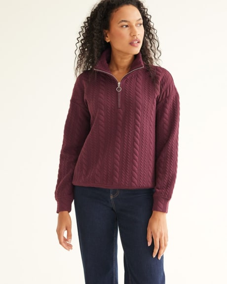 Long-Sleeve Mock-Neck Sweater with Half-Zip