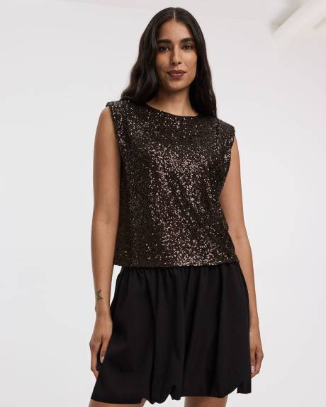 Extended-Sleeve Crew-Neck Sequins Top
