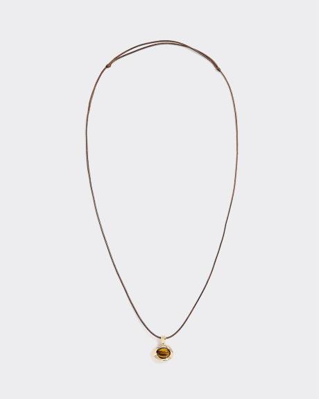 Collier court en corde avec oeil de tigre