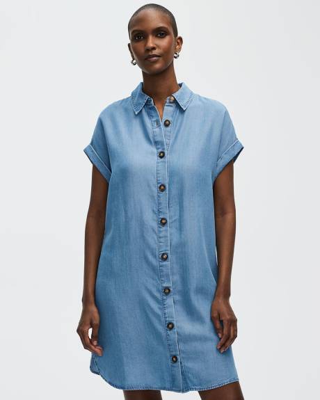 Short-Sleeve Buttoned-Down Dress with Shirt Collar