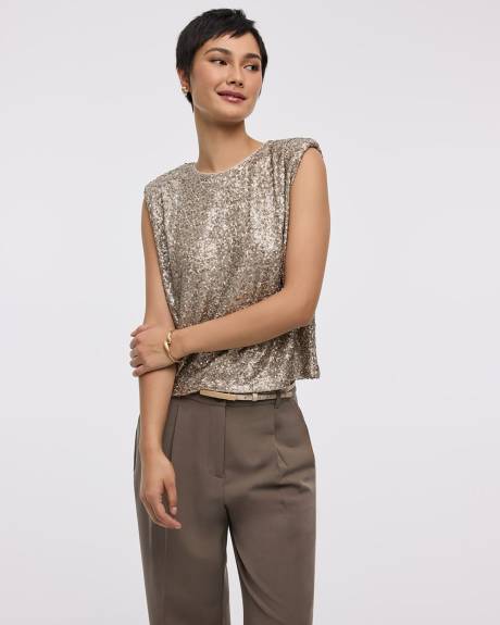 Haut à paillettes à manches très courtes et col rond