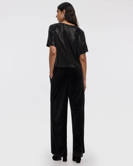 Haut à paillettes à manches courtes et col rond