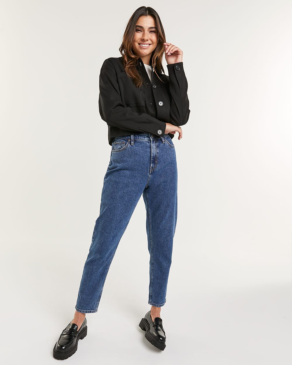 High Rise Tapered Leg Mom Jeans