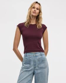 Extended-Sleeve Crew-Neck Ribbed Top