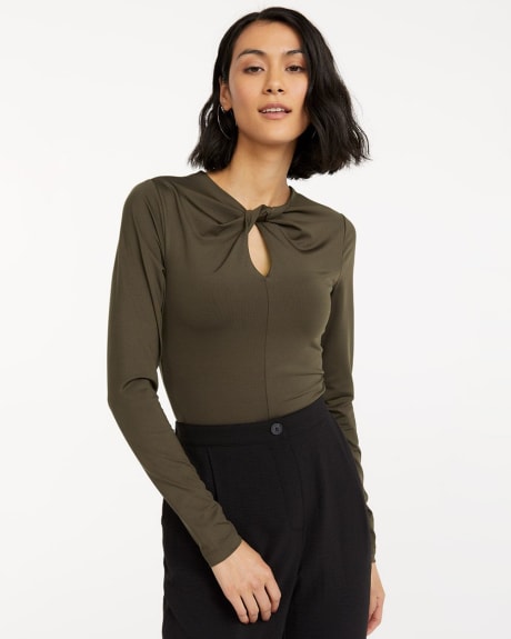 Long-Sleeve Bodysuit with Twisted Neckline