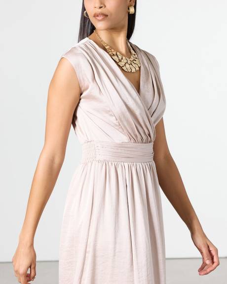 Extended-Sleeve Maxi Dress with Wrap V Neckline