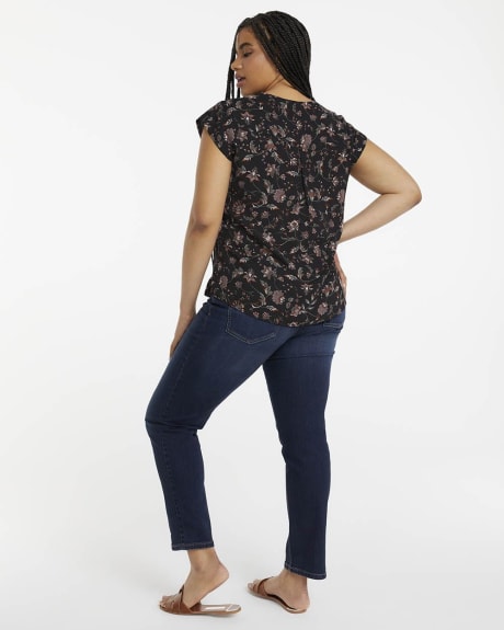 Printed Semi-Fitted V-Neck Silky Blouse, R Essentials