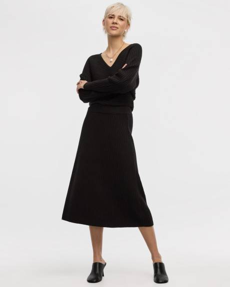 Ribbed A-Line Midi Sweater Skirt