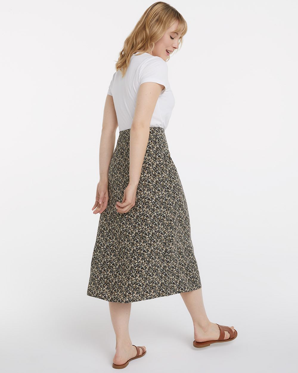 Side Slit Printed Midi Skirt
